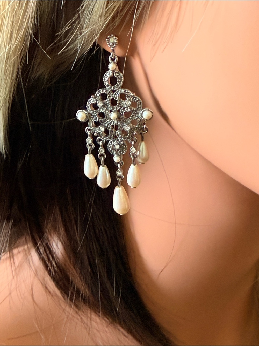 Pearl Teardrop Chandelier Earrings